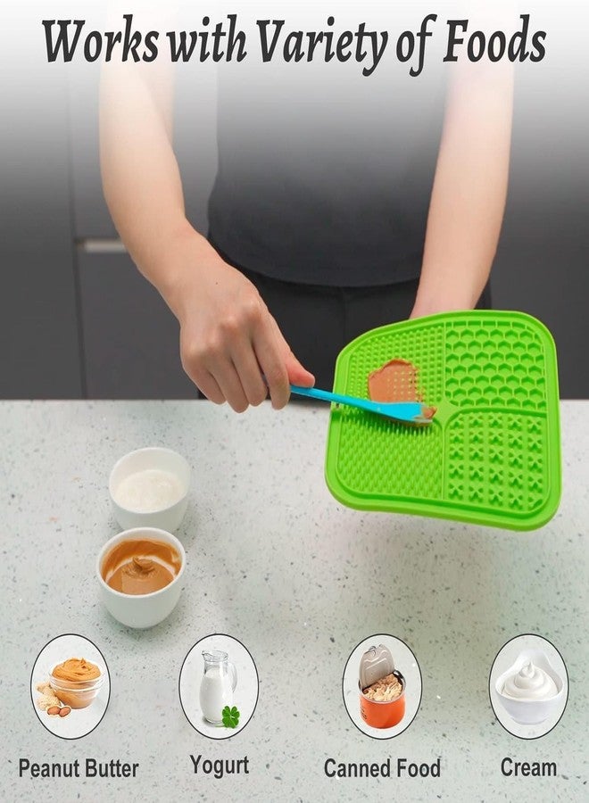 Minitul Lick Mats for Dogs & Cats - 2 Pack Licking Pad with Suction Cups for Dog Anxiety Relief, Slow Feeder Dog Bowls, Perfect for Bathing Grooming and Training (Green/Blue + Spatula & Brush) - Image 4